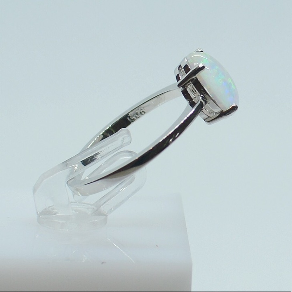 .925 Sterling Silver Solid White Opal Oval Ring - Picture 4 of 6